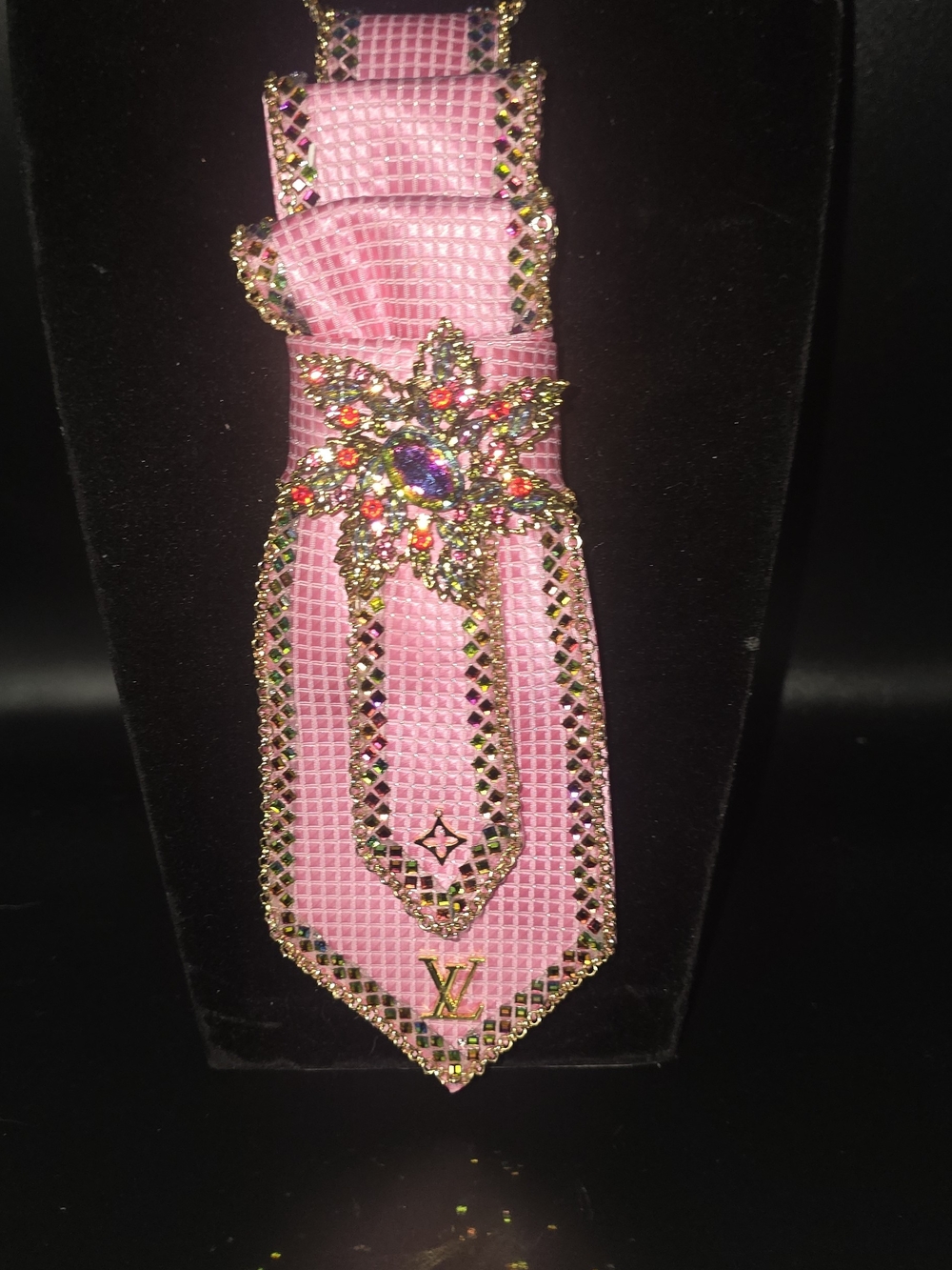 Pink Crystal-Embellished Statement Tie Necklace